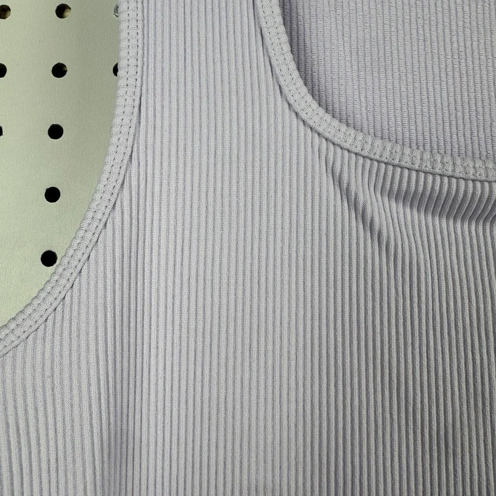 Y2K Ribbed Romper Bodysuit Light Violet Sleeveless One‎ Piece XL